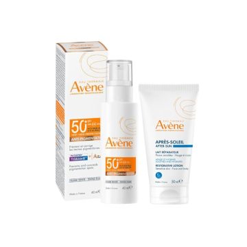 Avene Sun Слънцезащитен тониран флуид против пигментация SPF50+ 40 мл + Възстановяващ лосион след слънце 50 мл Комплект 