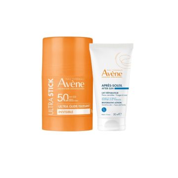 Avene Слънцезащитен невидим стик за деца и възрастни SPF50 20 г + Възстановяващ лосион след слънце 50 мл Комплект 