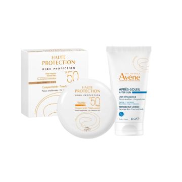 Avene Слънцезащитна минерална крем пудра за лице за чувствителна и нетолерантна кожа SPF50+ Нюанс Меден 10 г + Възстановяващ лосион след слънце 50 мл Комплект 
