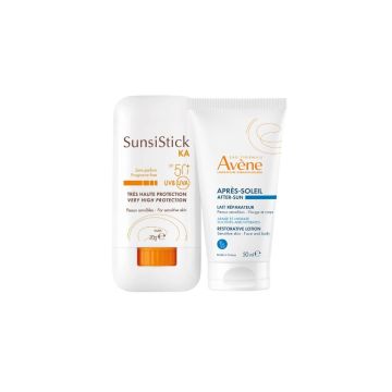 Avene Solaire Sunsistick KA SFP50 + Слънцезащитен стик за локализирани чувствителни зони SPF50+ 20 г + Възстановяващ лосион след слънце 50 мл Комплект 