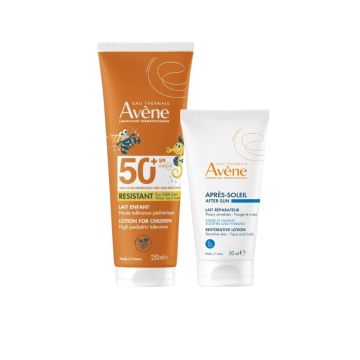 Avene Sun Resistant Слънцезащитно мляко за деца за лице и тяло SPF50+ 250 мл + Възстановяващ лосион след слънце 50 мл Комплект 