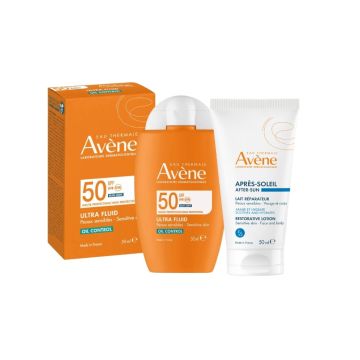 Avene Sun Слънцезащитен Ултра флуид за мазна кожа SPF50 50 мл + Възстановяващ лосион след слънце 50 мл Комплект 