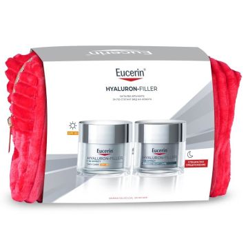 Eucerin Hyaluron-Filler Комплект при фини линии и бръчки: Дневен крем SPF30 + Нощен крем + несесер