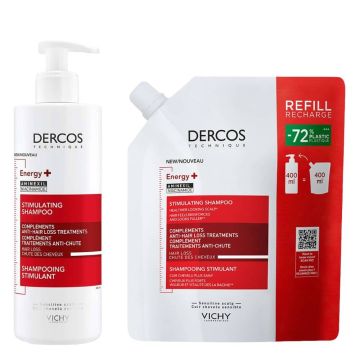 Vichy Dercos Energy+ Стимулиращ шампоан срещу косопад + еко пълнител