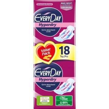 Everyday Hyperdry Maxi Night Ultra Plus Дамски превръзки х 18 бр