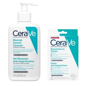 CeraVe SOS рутина за намаляване на акне и несъвършенства (измиващ гел + пластири)