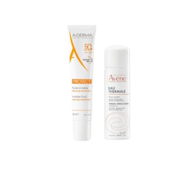 A-Derma Protect Слънцезащитен невидим флуид SPF50+ 40 мл + Avene Термална вода спрей 50 мл Комплект 