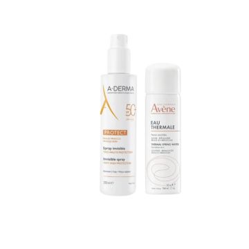 A-Derma Protect Слънцезащитен спрей за тяло за възрастни невидим SPF50+ 200 мл + Avene Термална вода спрей 50 мл Комплект 