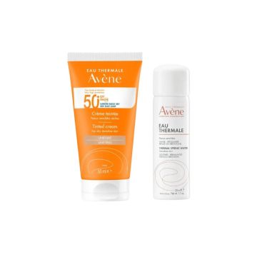 Avene Слънцезащитен тониран крем за лице за чувствителна кожа SPF50+ 50 мл + Avene Термална вода спрей 50 мл Комплект 