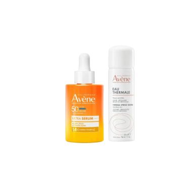 Avene Слънцезащитен озаряващ серум SPF50+ 30 мл + Термална вода спрей 50 мл Комплект