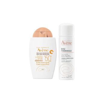 Avene Слънцезащитен минерален тониран флуид SPF50+ 40 мл + Термална вода спрей 50 мл Комплект