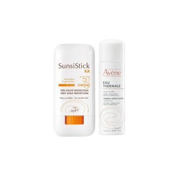 Avene Solaire Sunsistick KA SFP50 + Слънцезащитен стик за локализирани чувствителни зони SPF50+ 20 г + Термална вода спрей 50 мл Комплект