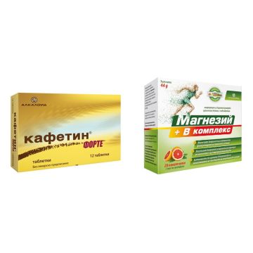 Кафетин Форте при болка х 12 таблетки + Магнезий и В-комплекс х 20 сашета Alkaloid Комплект