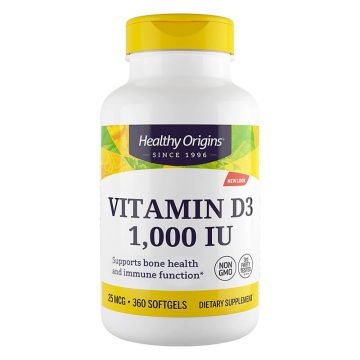 Healthy Origins Витамин D3 1,000 IU / 25 мкг х 360 капсули