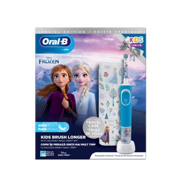 Oral-B Vitality D100 Frozen Електрическа четка за зъби за деца 3+ години + Калъф за пътуване Комплект