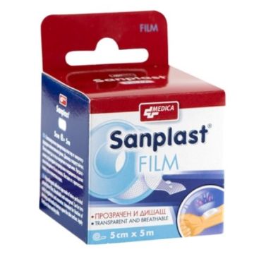 Medica Sanplast Film Дишащ прикрепващ пластир 5 см/5 м 