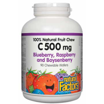 Natural Factors 100 % Natural Fruit Chew C 500 mg горски плодове 500 мг х 90 дъвчащи таблетки