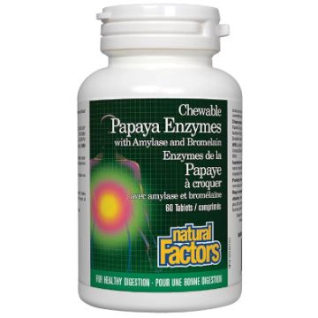 Natural Factors Papaya Enzymes with Amylase and Bromelain Папая ензими с Амилаза и Бромелаин срещу стомашни проблеми х 60 таблетки