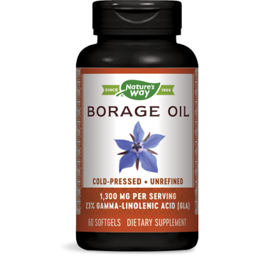 Nature's Way Borage Сold Pressed Oil Масло от Пореч за здрава сърдечно-съдова система и хормонален баланс 1300 мг х60 софтгел капсули