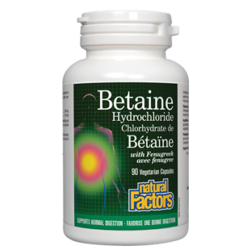 Natural Factors Betaine Hidrochloride при нарушения в храносмилането 500 мг х 90 капсули
