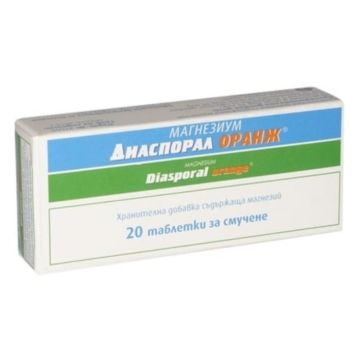 Magnesium Diasporal Orange Магнезиум Диаспорал Оранж 20 таблетки за смучене Protina