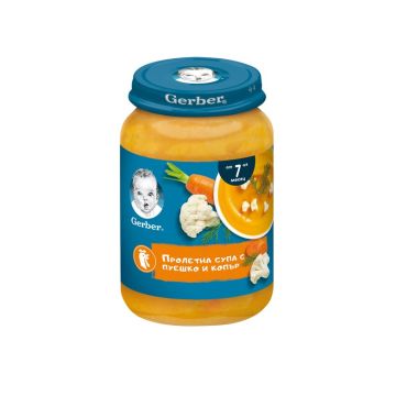GERBER® Храна за бебета Пролетна супа с пуешко и копър пюре от 7-ия месец бурканче 190 гр 