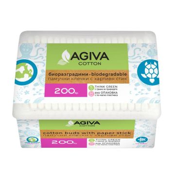 Agiva Cotton Биоразградими Клечки за уши кутия х200 бр