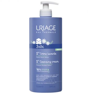 Uriage Bebe 1er Нежен пенлив душ-крем за бебета и деца за лице, тяло и коса с органичен еделвайс 1000 мл