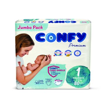 Confy Premium Размер 1 New Born Jumbo Pack 80 бр 