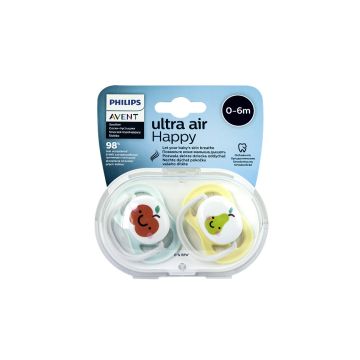 Avent Ultra Air Ортодонтична залъгалка с кутийка 0-6М плодове х2бр
