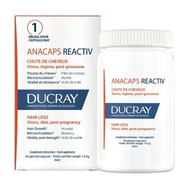 Ducray Anacaps Reactive Хранителна добавка срещу реактивен косопад х 30 капсули