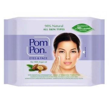Pom Pon Eyes & Face Почистващи мокри кърпи за грим с арганово масло х20 бр