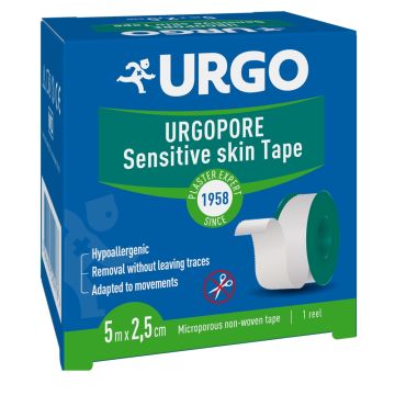 Urgo Urgopore Хипоалергенен лейкопласт за чувствителна кожа 2.5 см х 5 м