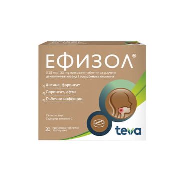 Ефизол при болно гърло 250 мг х 20 таблетки за смучене Teva