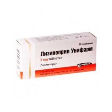 Лизиноприл 5 мг х 30 таблетки Unipharma