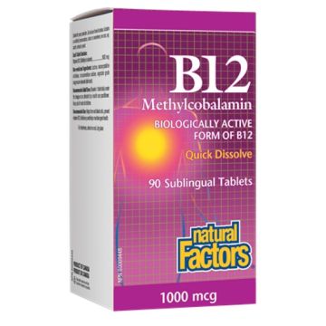 Natural Factors B12 Methylcobalamin поддържа нервната система и енергията 1000 мкг х 90 таблетки