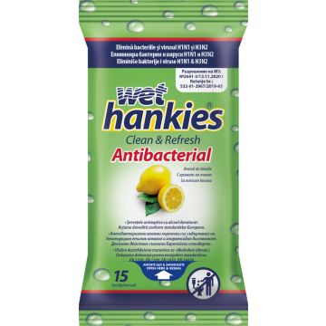Wet Hankies Антибактериални мокри кърпи с лимон х15 бр