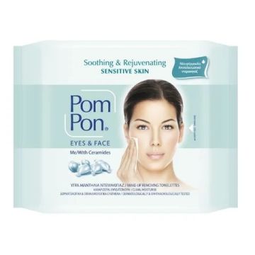 Pom Pon Eyes & Face Почистващи мокри кърпи за грим за чувствителна кожа х20 бр