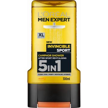 L'Oreal Men Expert Invincible Sport Ревитализиращ душ-гел за тяло и коса за мъже 5в1 300 мл