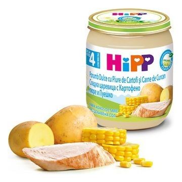 HiPP Био пюре царевица с картофи и пуешко 4М+ 125 гр