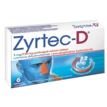 Zyrtec-D при алергии 5 мг/120 мг 6 таблетки UCB Farchim