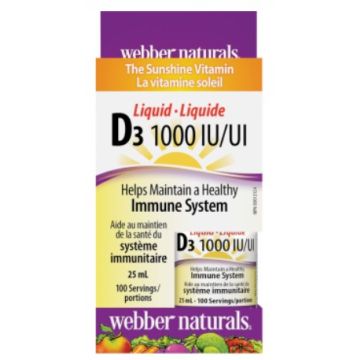 Webber Naturals Vitamin D3 Liquid Витамин Д3 Течен 1000 IU 25 мл 100 дози