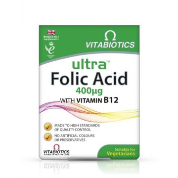 Ultra Фолиева киселина + Витамин  B12 при бременност x 60 таблетки Vitabiotics 
