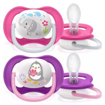 Avent Ultra Air Animals Girl Ортодонтична залъгалка с кутийка 6-18М  за момиче x2 бр
