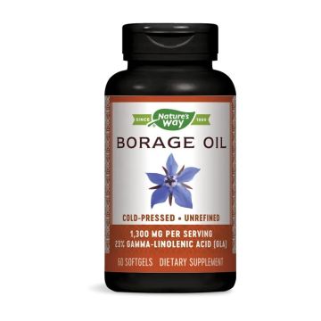 Nature's Way Borage Сold Pressed Oil Масло от Пореч за здрава сърдечно-съдова система и хормонален баланс 1300 мг х60 софтгел капсули