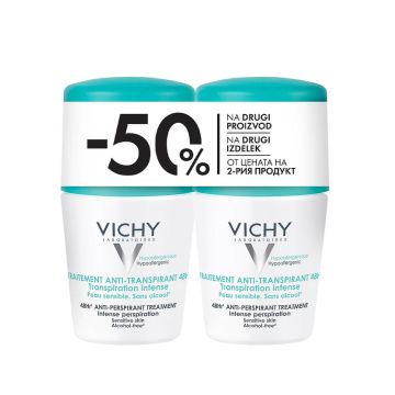 Vichy Дезодорант рол-он с 48 часа ефект против интензивно изпотяване 50 мл х 2 бр Комплект