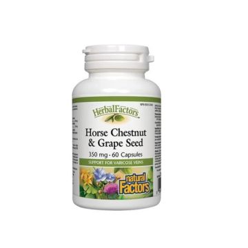 Natural Factors Horse Chestnut & Grape Seed Див кестен и Гроздово семе при разширени вени и отоци 350 мг 60 капсули