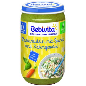 Bebivita пюре макарони със спанак, зеленчуци и сметана 12М+ 250 гр 