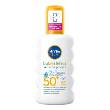 Nivea Sun Babies & Kids Sensitive Protect Детски слънцезащитен спрей за чувствителна кожа SPF50+ 200 мл