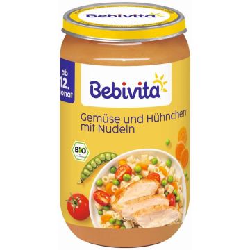 Bebivita Био зеленчуци, нудълс и пилешко 12М + 250 г